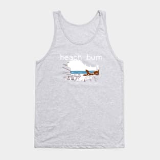 Our beach bum list: snack, drink, chess, cards, and a dog Tank Top